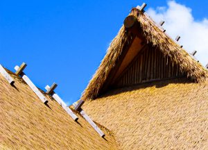 Synthetic palm thatch gable.
