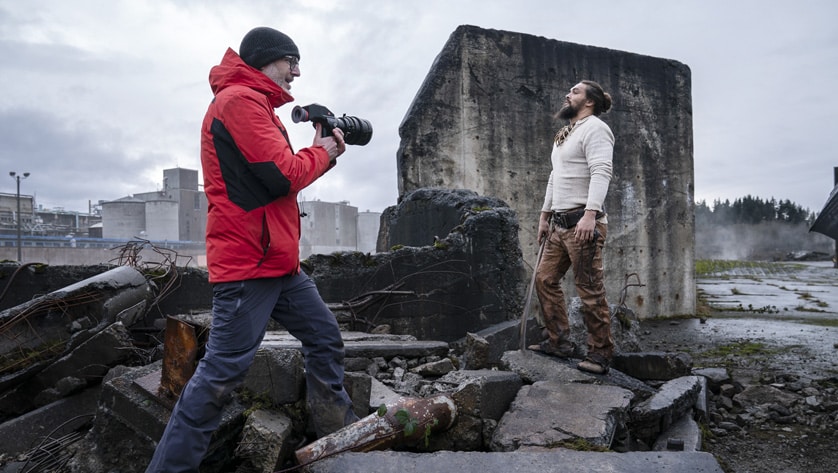 Director Francis Lawrence and Jason Momoa in “See,” now streaming on Apple TV+.