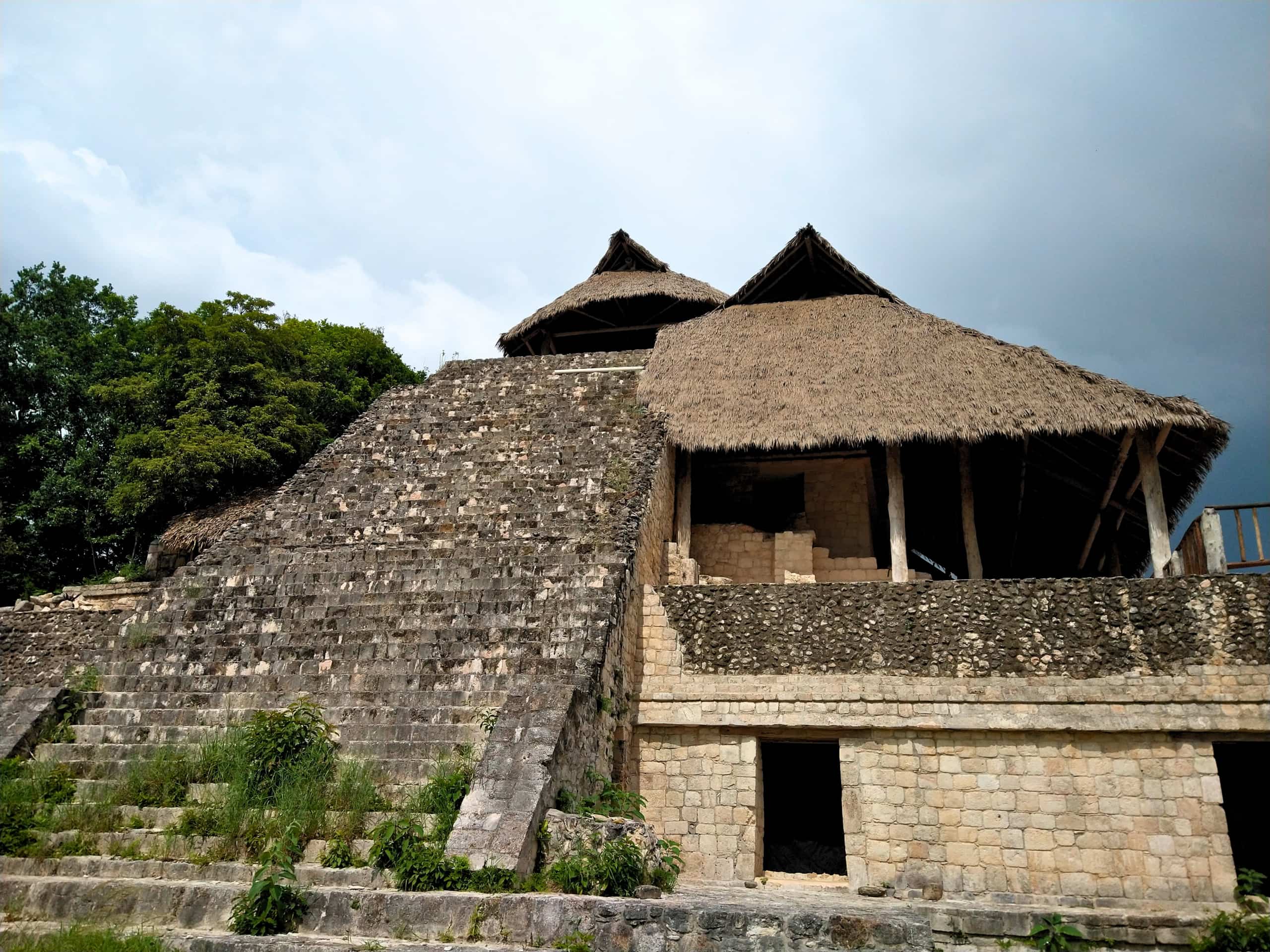 Endureed Weathered Palm synthetic thatch protecting Ek Balam Mayan pyramid