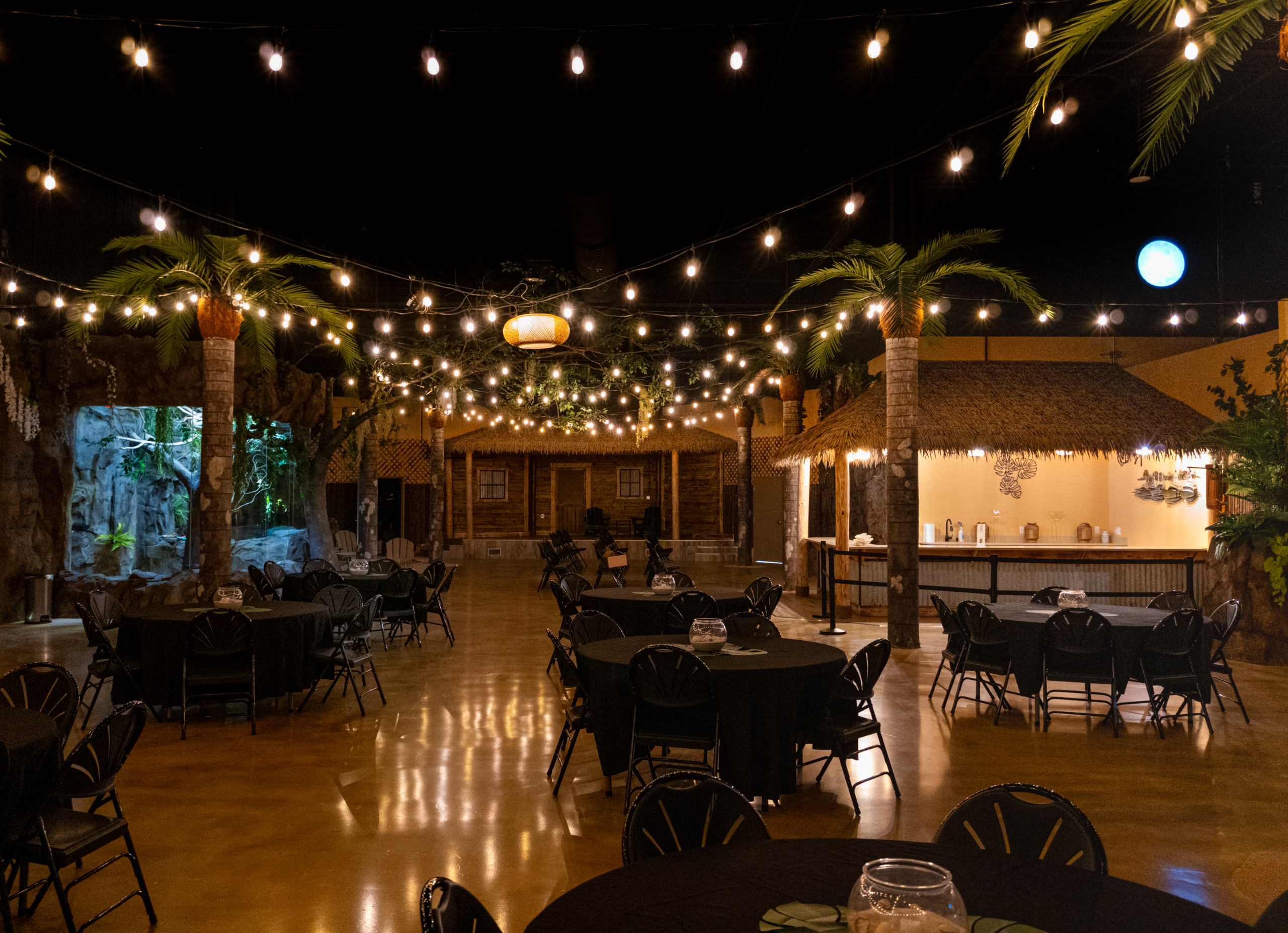 Synthetic thatch palapa installation in commercial hospitality venue Daytona Florida