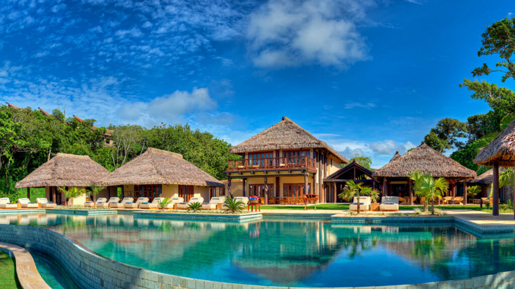 Engineered thatch roofing at Nanuku Resort, Fiji wide shot