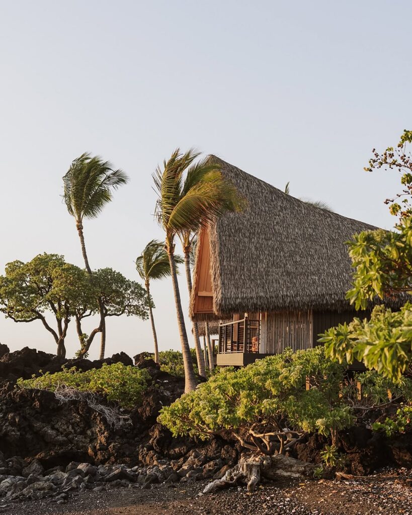 Kona Village Long Shot Big Island House with Thatched Roof
